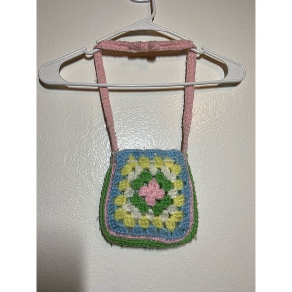 Unbranded - Handmade Crochet Granny Square Shoulder Bag Multicolor Floral Lined Strap Mini - 5