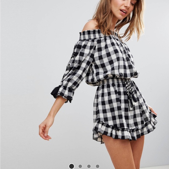 ASOS Off The Shoulder Gingham Beach Dress - 1