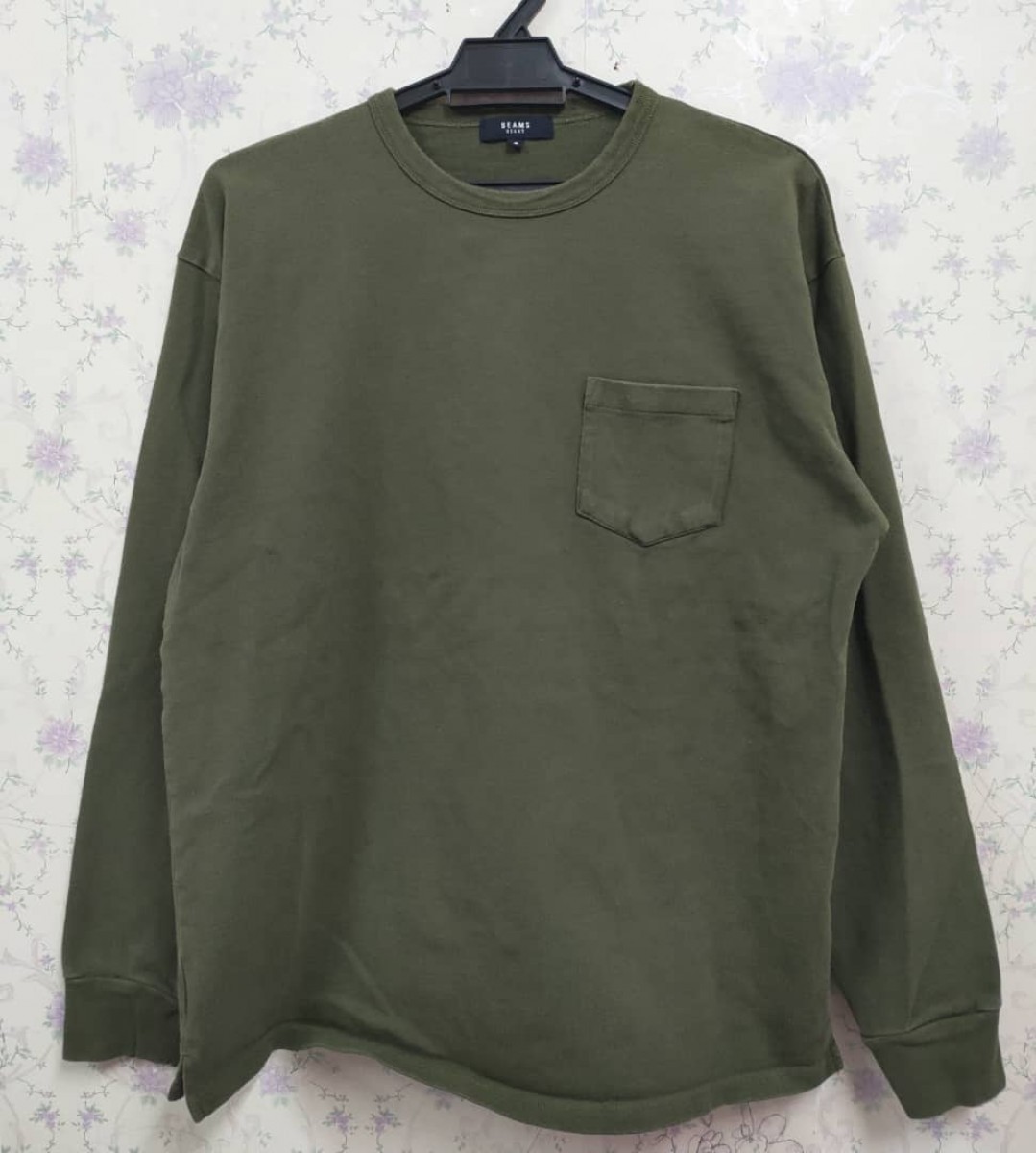 Beams Blank Long Sleeve Green Army - 1