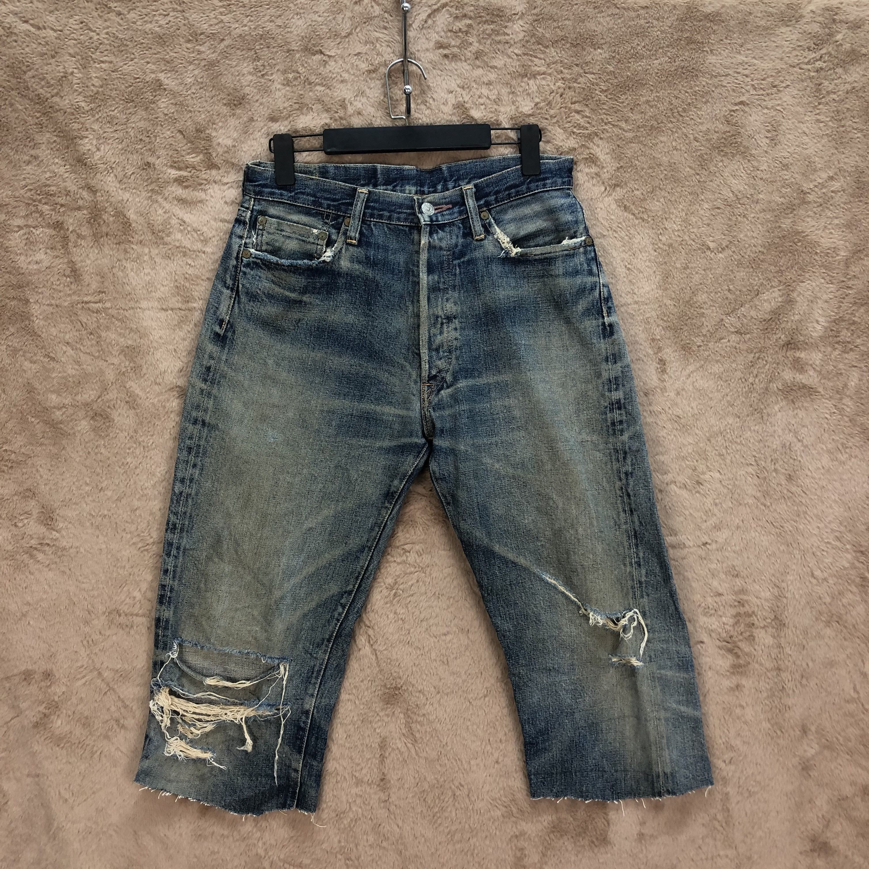 Vintage - TRASHED🔥 DENIME Selvedge Cutoff Rusty Denim Shorts #5064-22 - 1