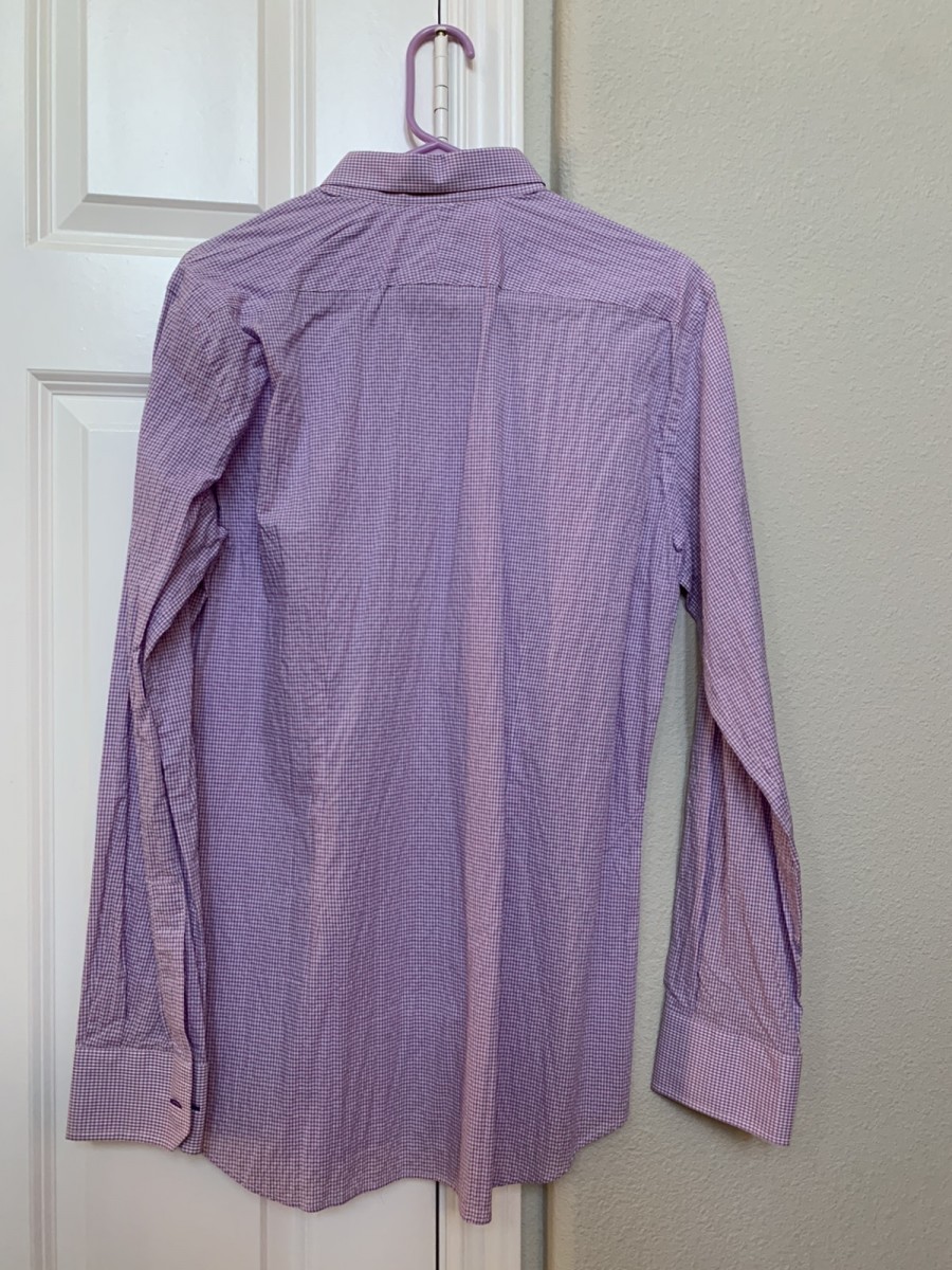 Micro purple blue seersucker gingham shirt size 17/43 - 3