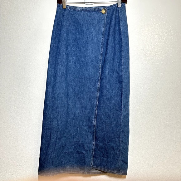 Ralph Lauren Country Denim Skirt 100% Cotton Wrap Single Button Medium Wash M - 4