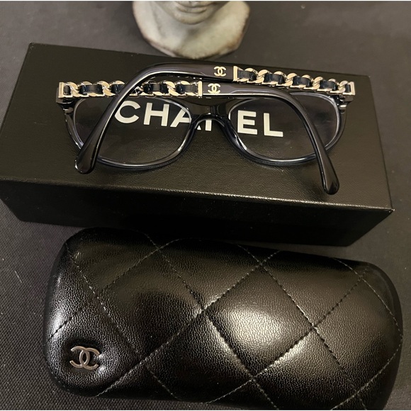 Chanel Rare Navy Blue Silver Chain 3268-Q Eyeglasses Logo 53-17-140 EUC Glasses - 2