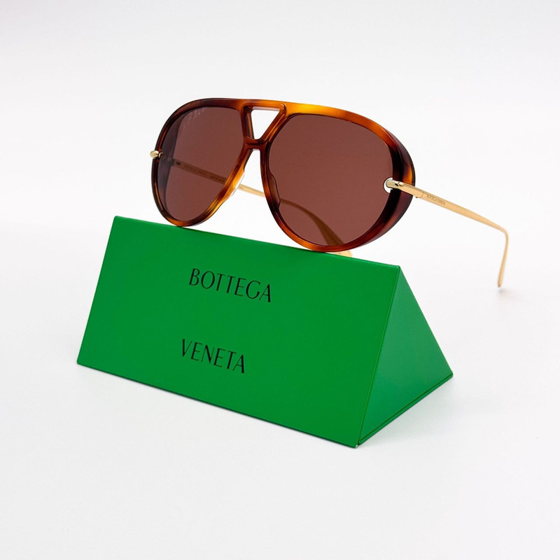 NWT Bottega Veneta BV1274S 003 Aviator Gold Brown Unisex Sun - 1