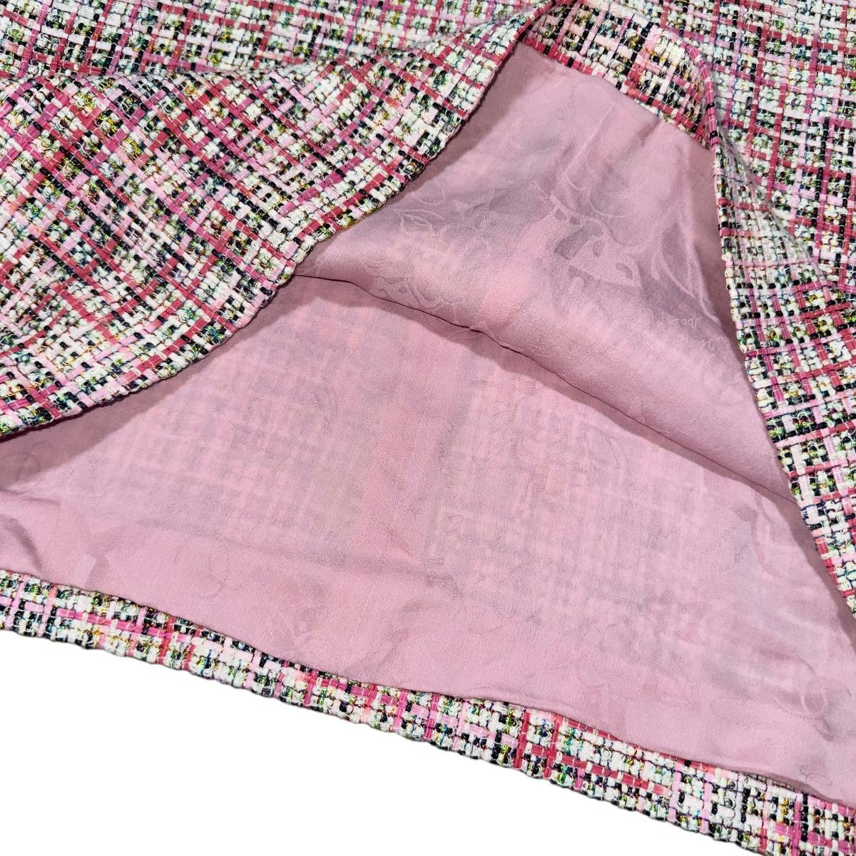 2017 Pink Tweed V-Neck Fringed Dress - 4