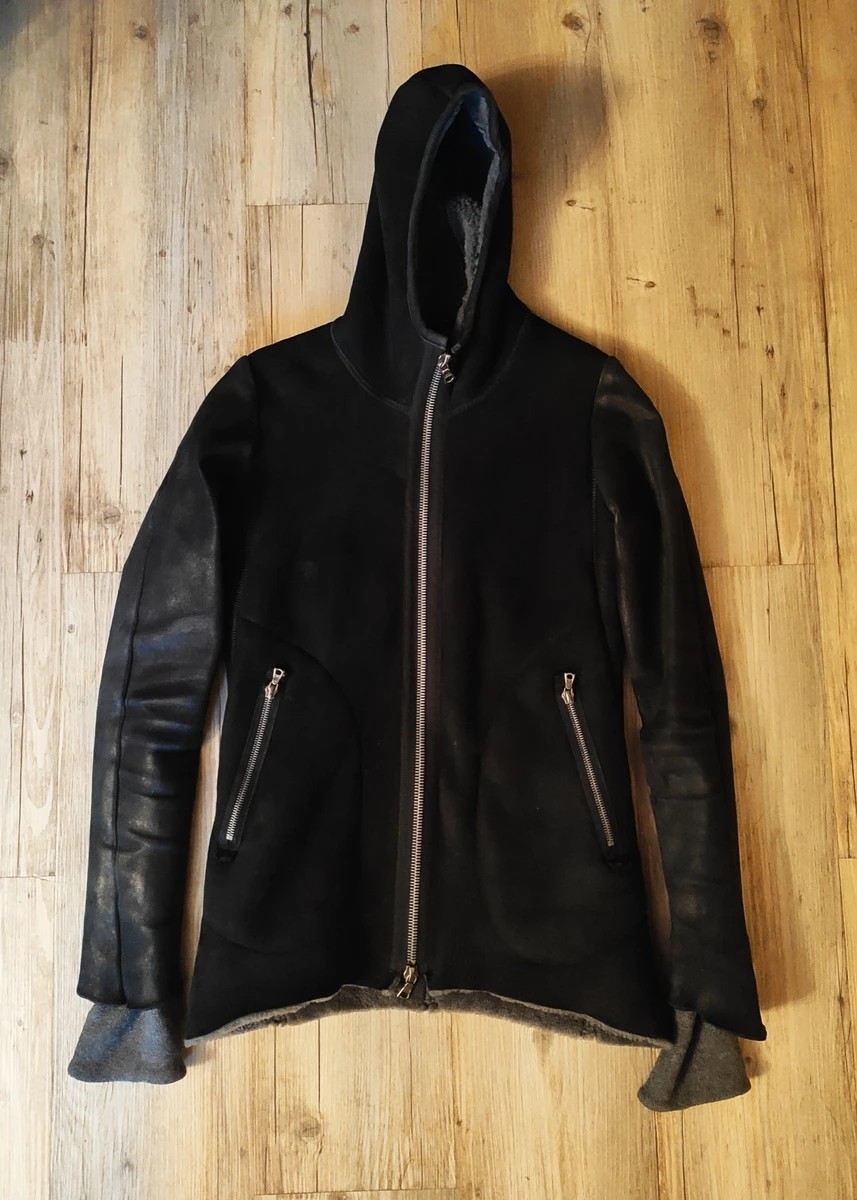 Mixed leather/shearling hooded coat.like Rick Owens - 1