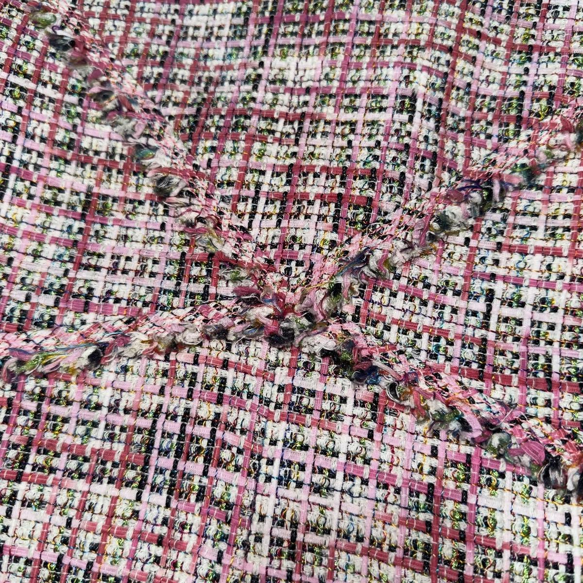 2017 Pink Tweed V-Neck Fringed Dress - 6