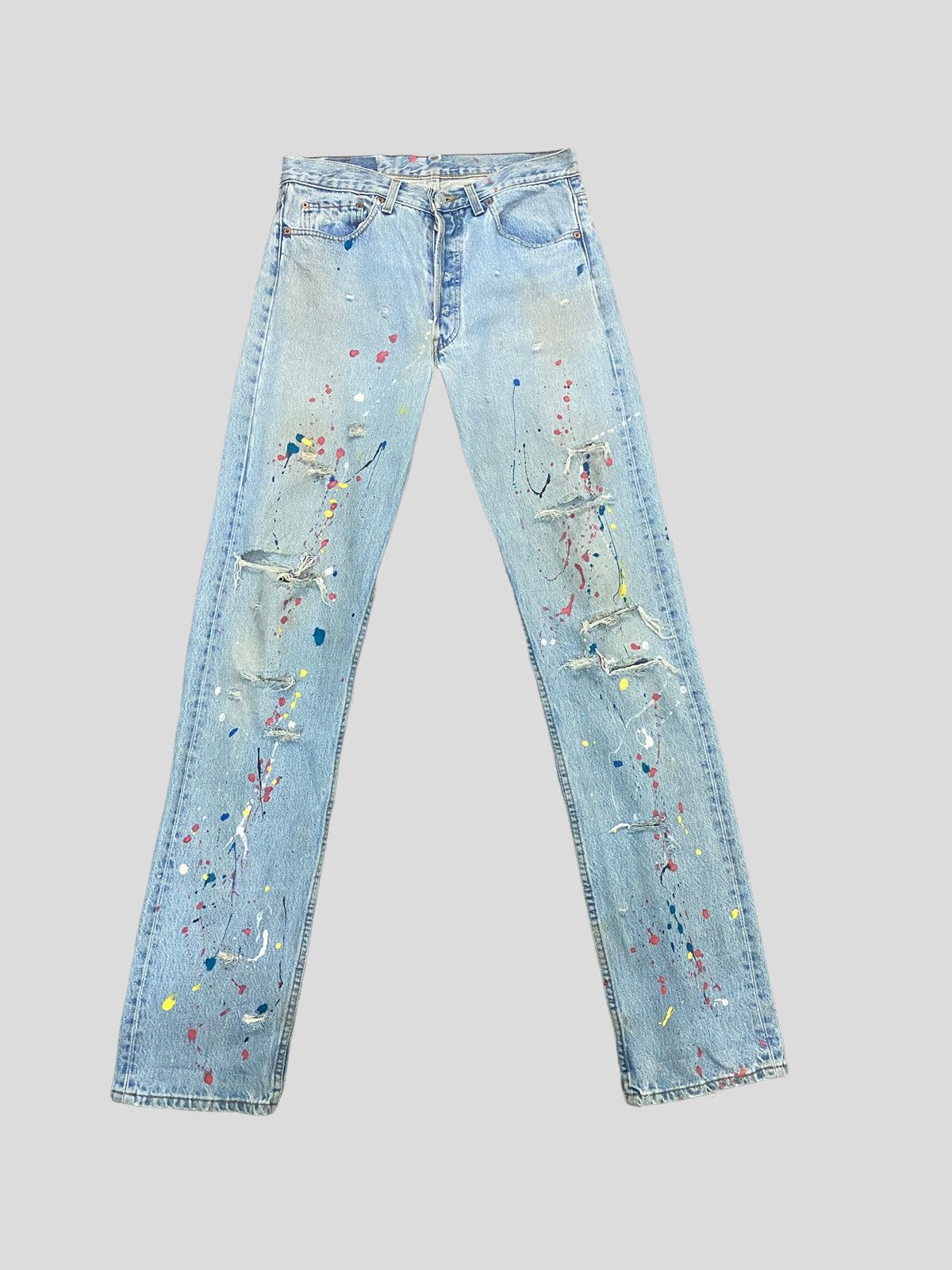 VINTAGE 90s Levi's 501 PAINT SPLASHED VERY DISTRESSED DENIM - 1