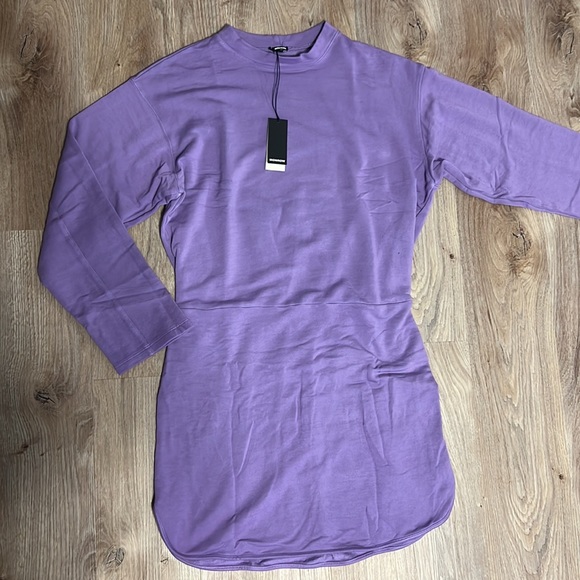 Monrow Supersoft Fleece Sweatshirt Dress in Aster Purple - 3