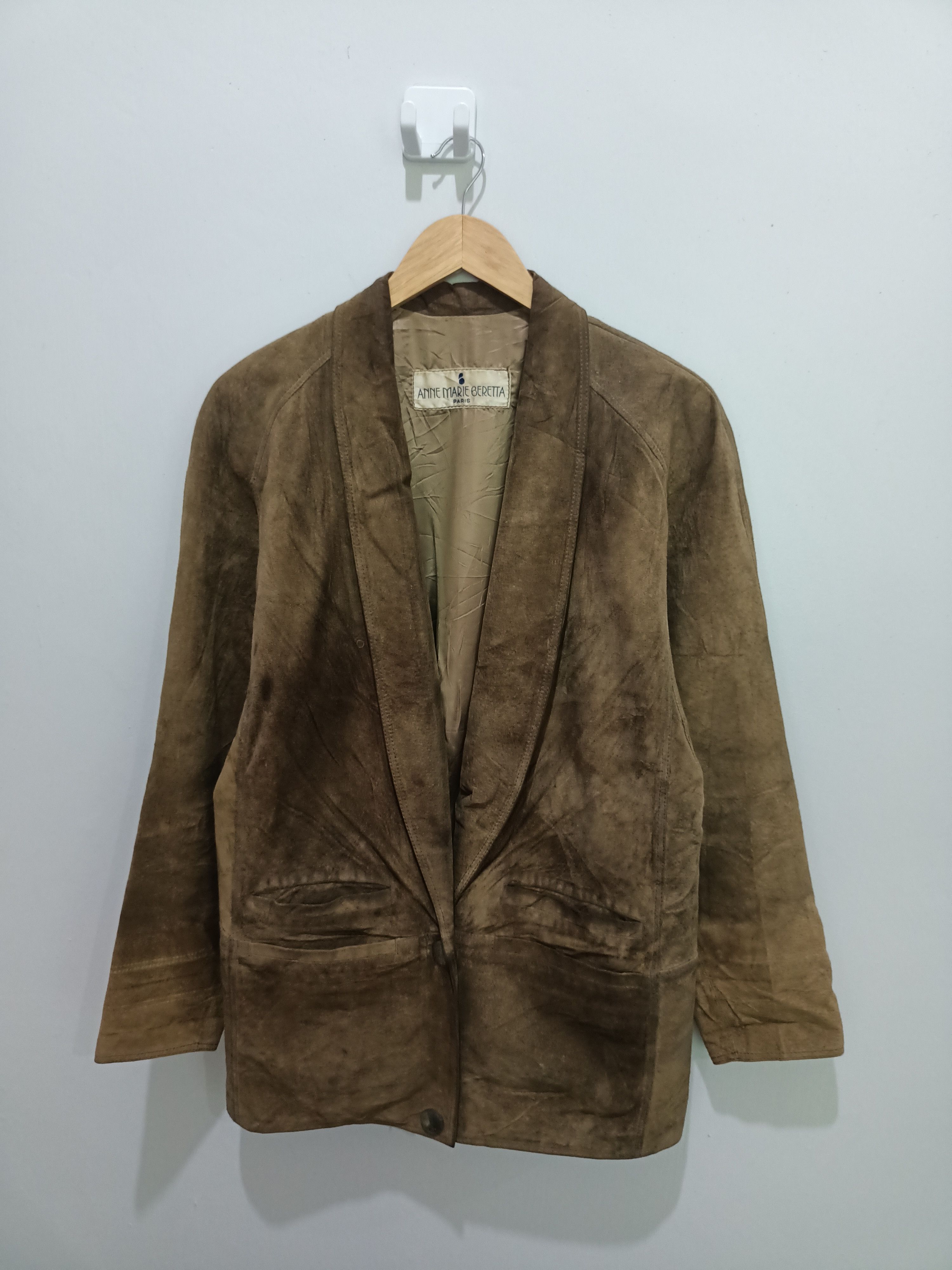 Vintage 80s ANNE MARIE BERETTA Paris Suede Leather Blazer - 2