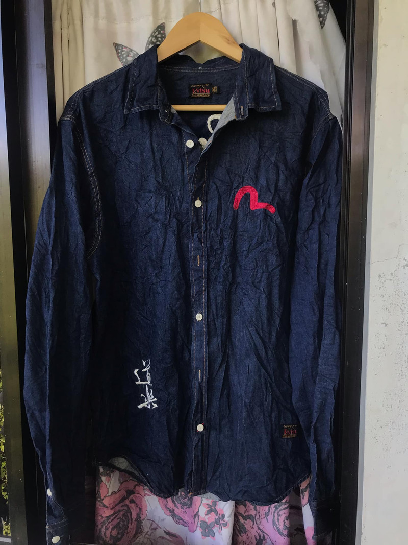EVISU DENIM SHIRT WITH GODHEAD EMBROIDERY - 1