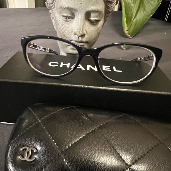 Chanel Rare Navy Blue Silver Chain 3268-Q Eyeglasses Logo 53-17-140 EUC Glasses - 6