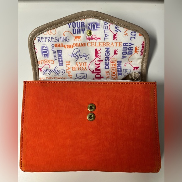 Kipling Orange / Tan Nylon Small Crossbody Wallet and Clutch - 2