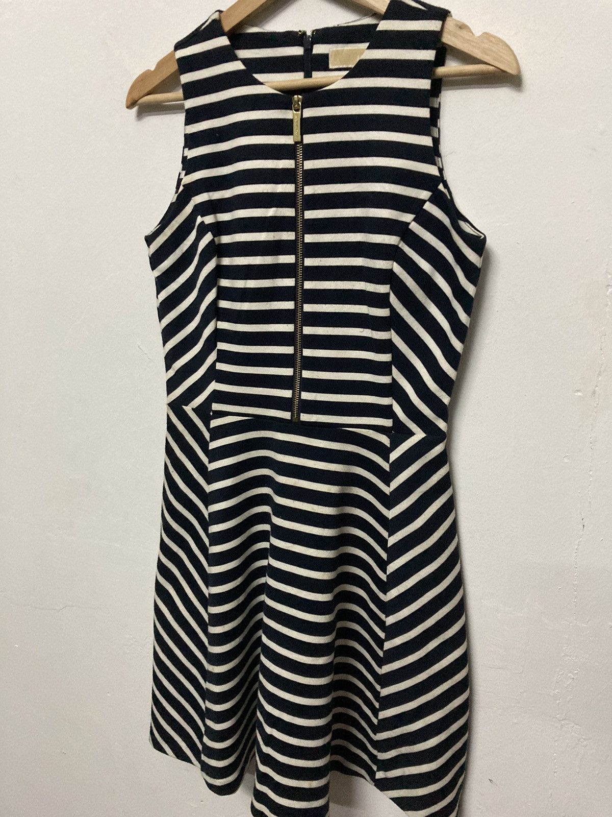 Michael Kors Sleeveless Striped Front Zip A Line Women Dress - 4