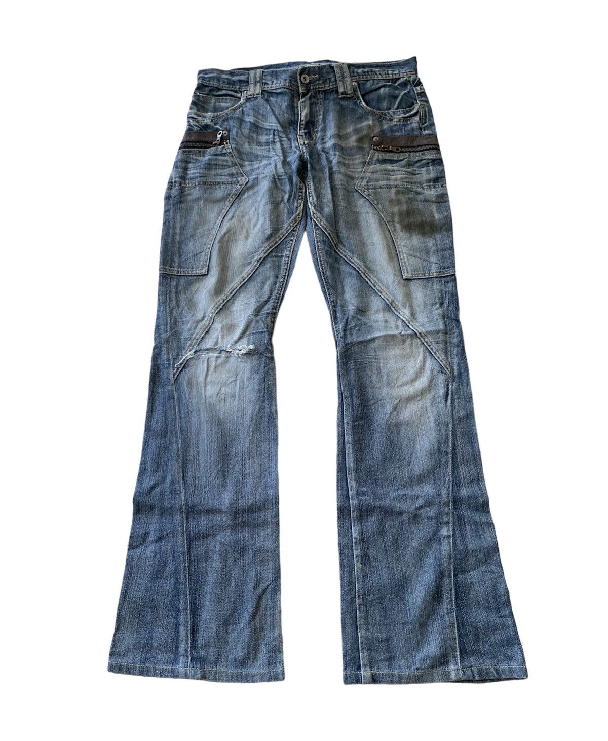 Japanese Brand - Flare Michel Klein Dirty Washed Distressed Denim - 1