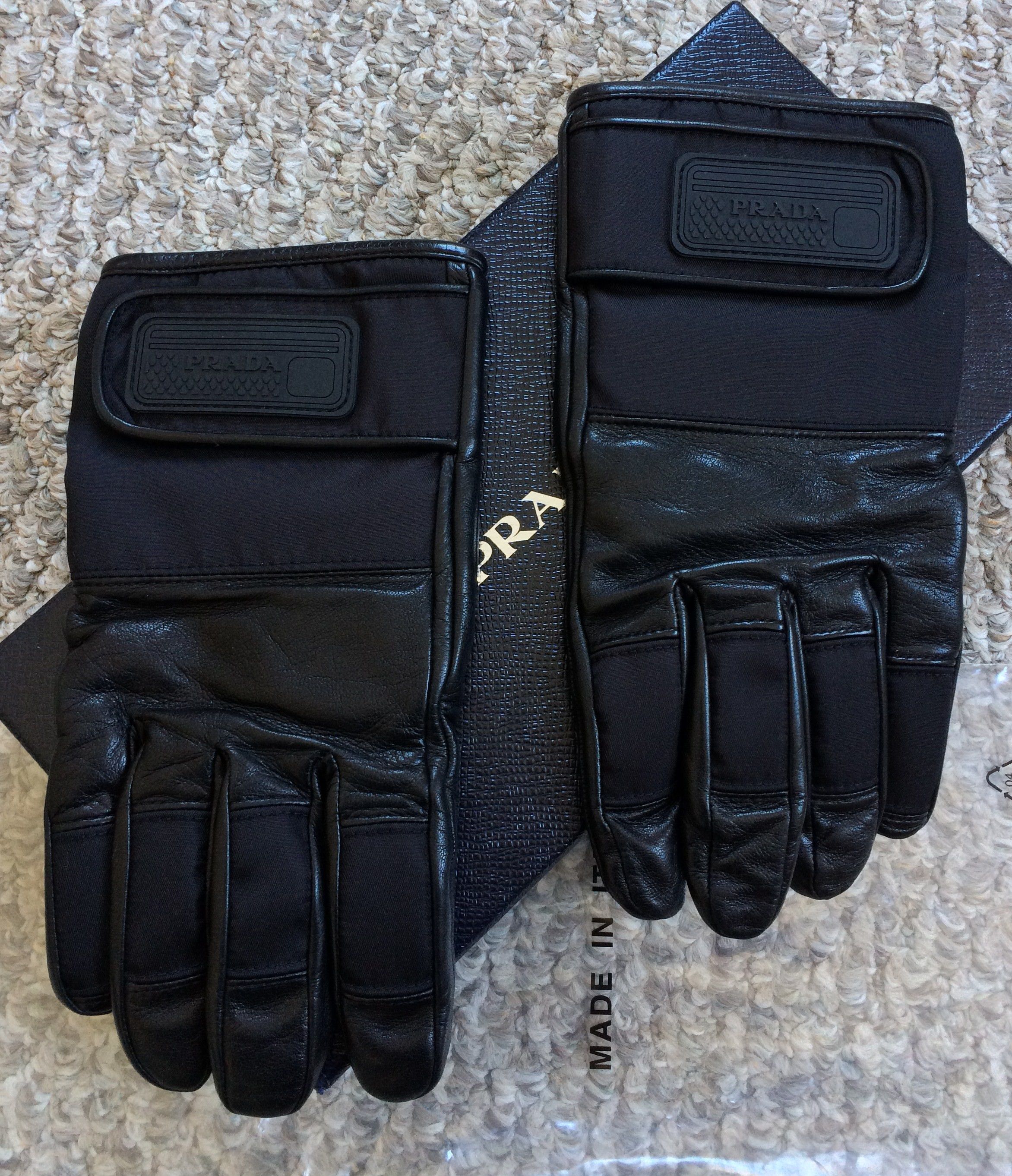 Prada Lambskin Leather Logo Gloves + Box - 1