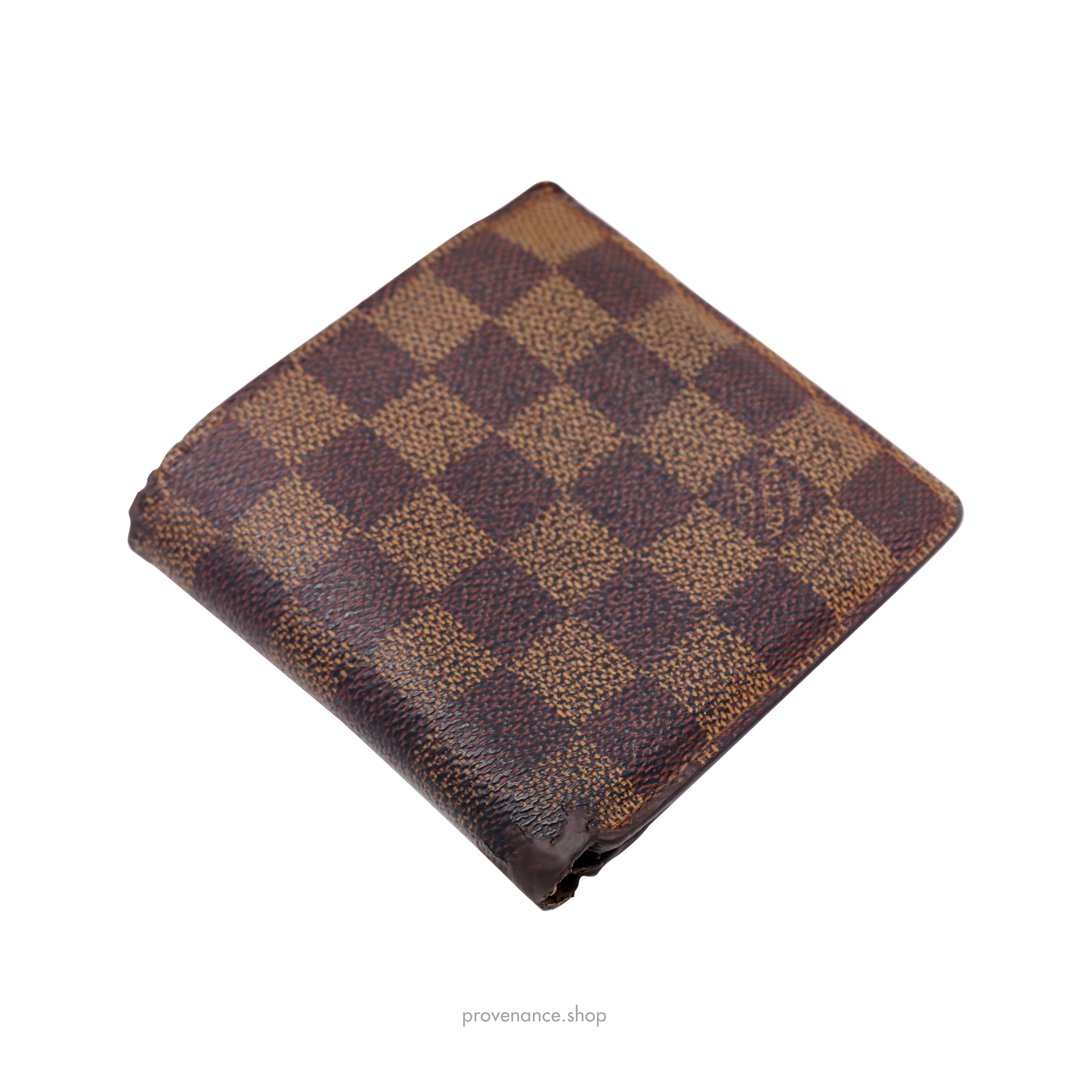 Louis Vuitton Brown Damier Ebene Saffiano Leather Trifold Wallet Authentic