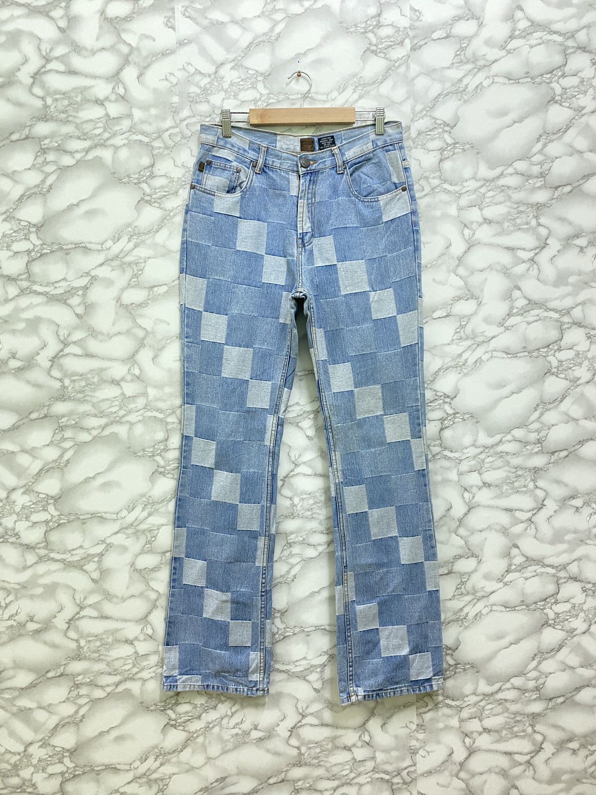 Designer - FAMOUS CREST JEANS CHECKED DENIM PANTS - 1