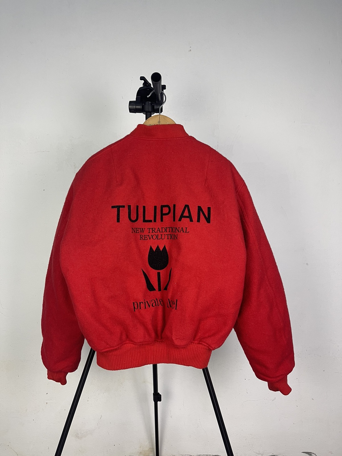 Japanese Brand - Unisex Red Private Label Back Hit Tulipan Wool Bomber Jacket - 2