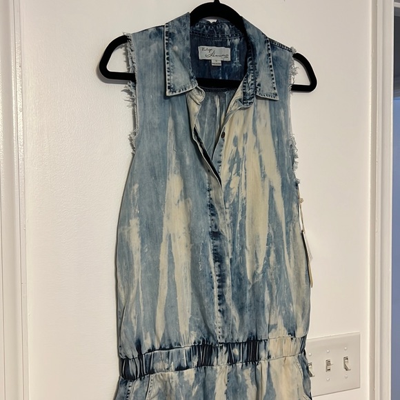 Vintage Havana Acid Wash Distressed Chambray Sleeveless Boho Western Romper - 4