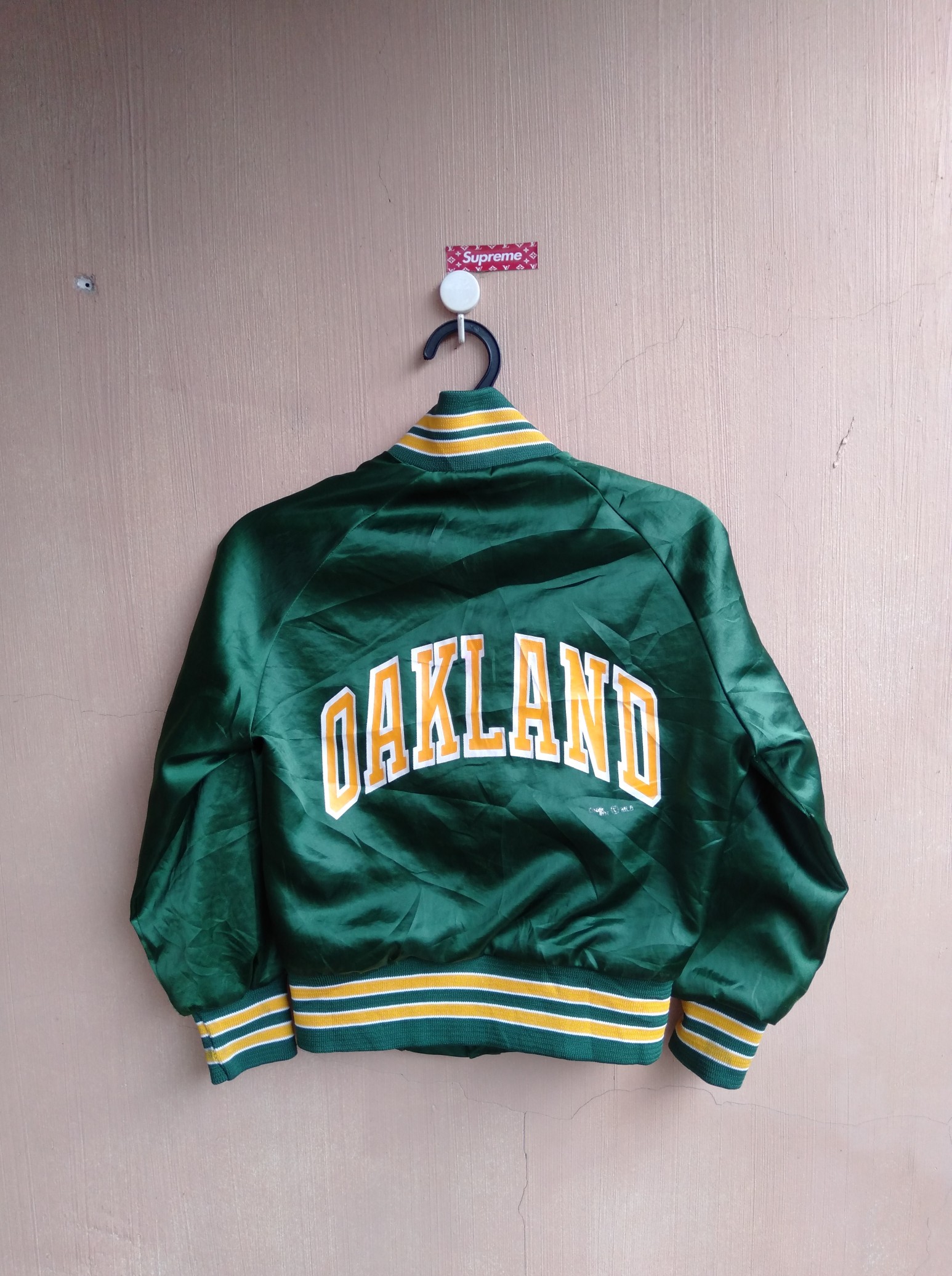 1989 Chalkline Oakland Athletics Arch Spellout vintage satin jacket - 7
