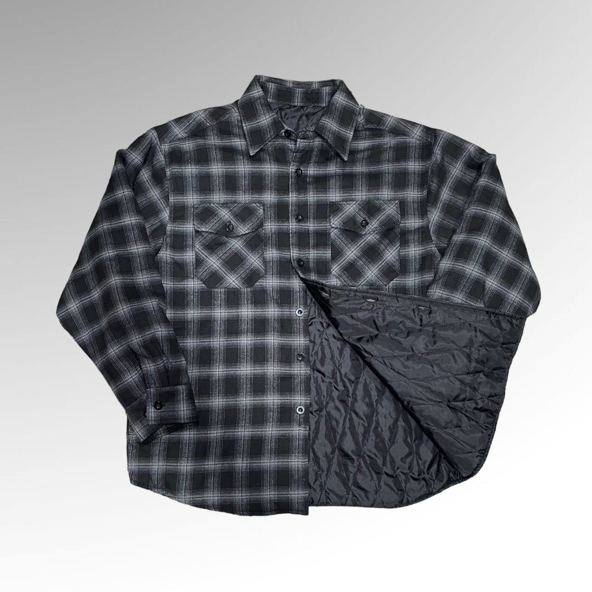 Black and Grey Quilted Flannel Jacket 🗿 - 2