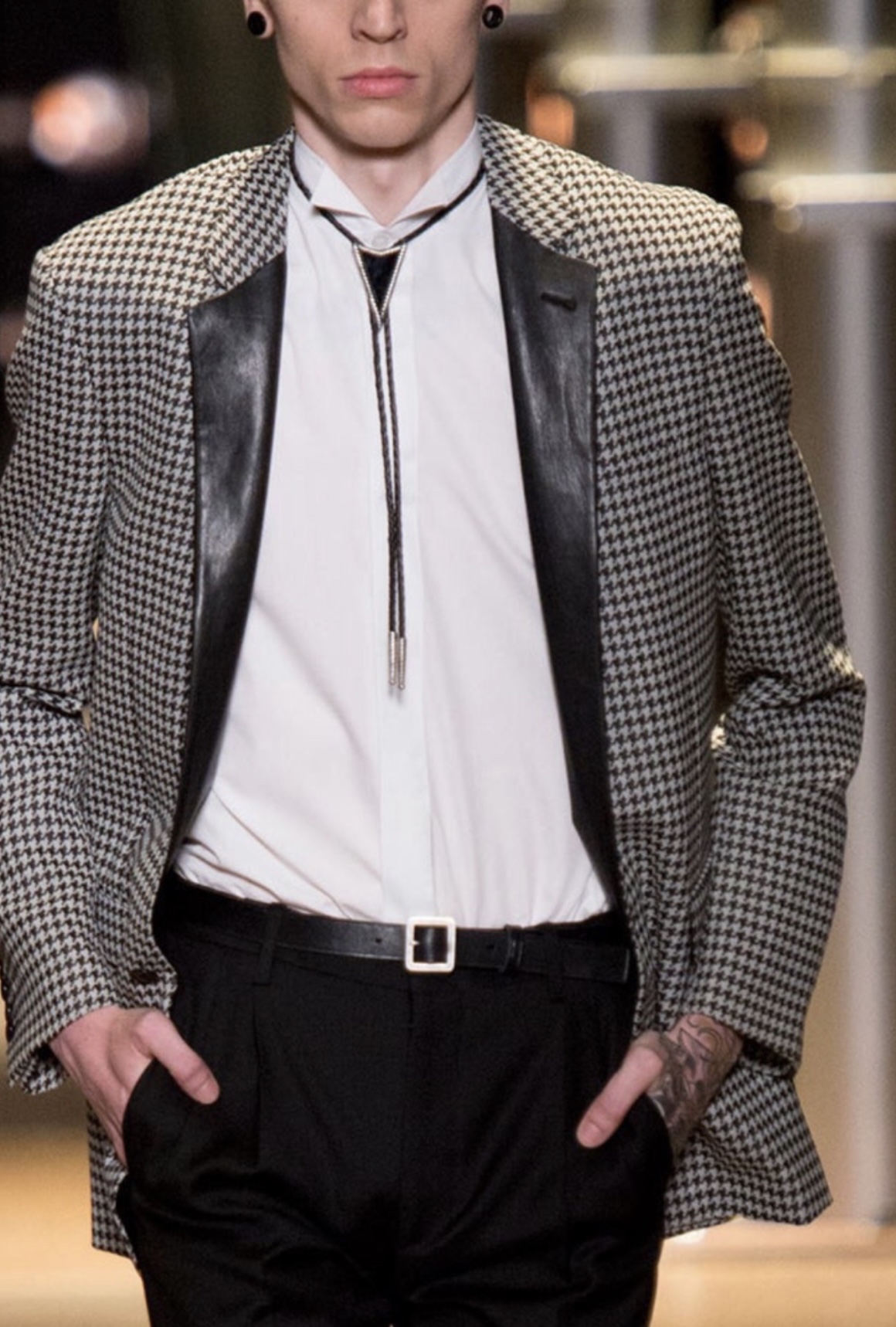 Saint Laurent Spring 2014 Menswear Houndstooth Lambskin Collar Blazer - 3
