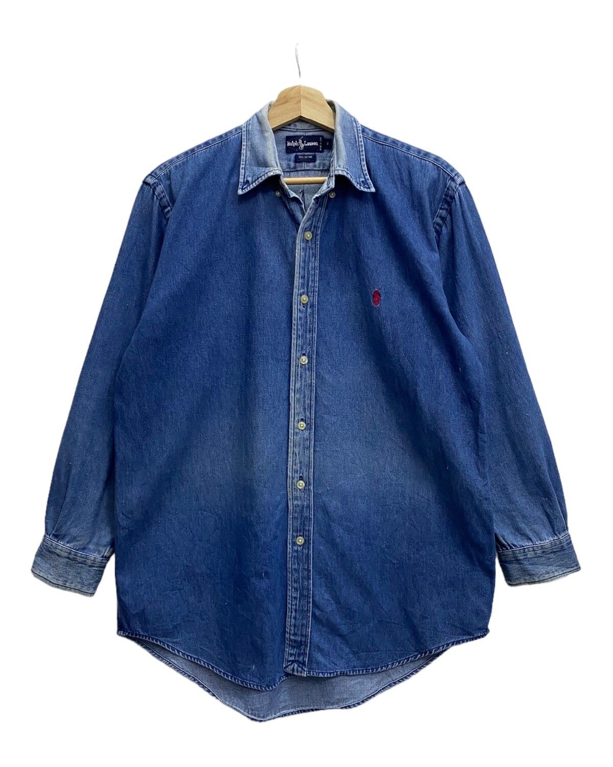 🔥VINTAGE RALPH LAUREN BLUE DENIM BUTTON UP SHIRT - 1