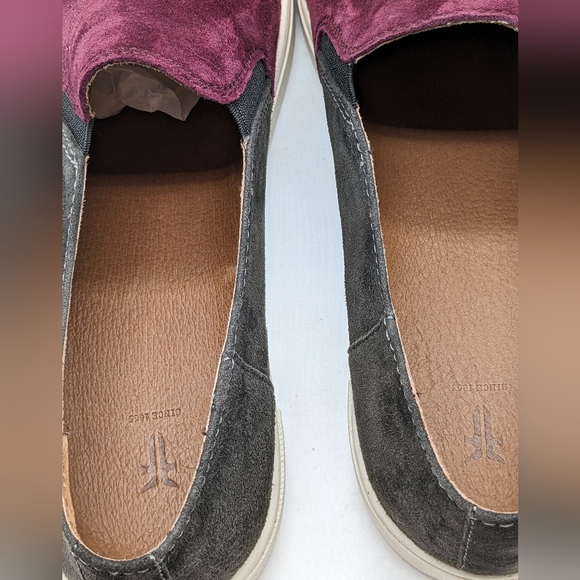 FRYE Suede Gemma Color Block Slip-on Sneaker Maroon Grey Women's 9M EUC - 9
