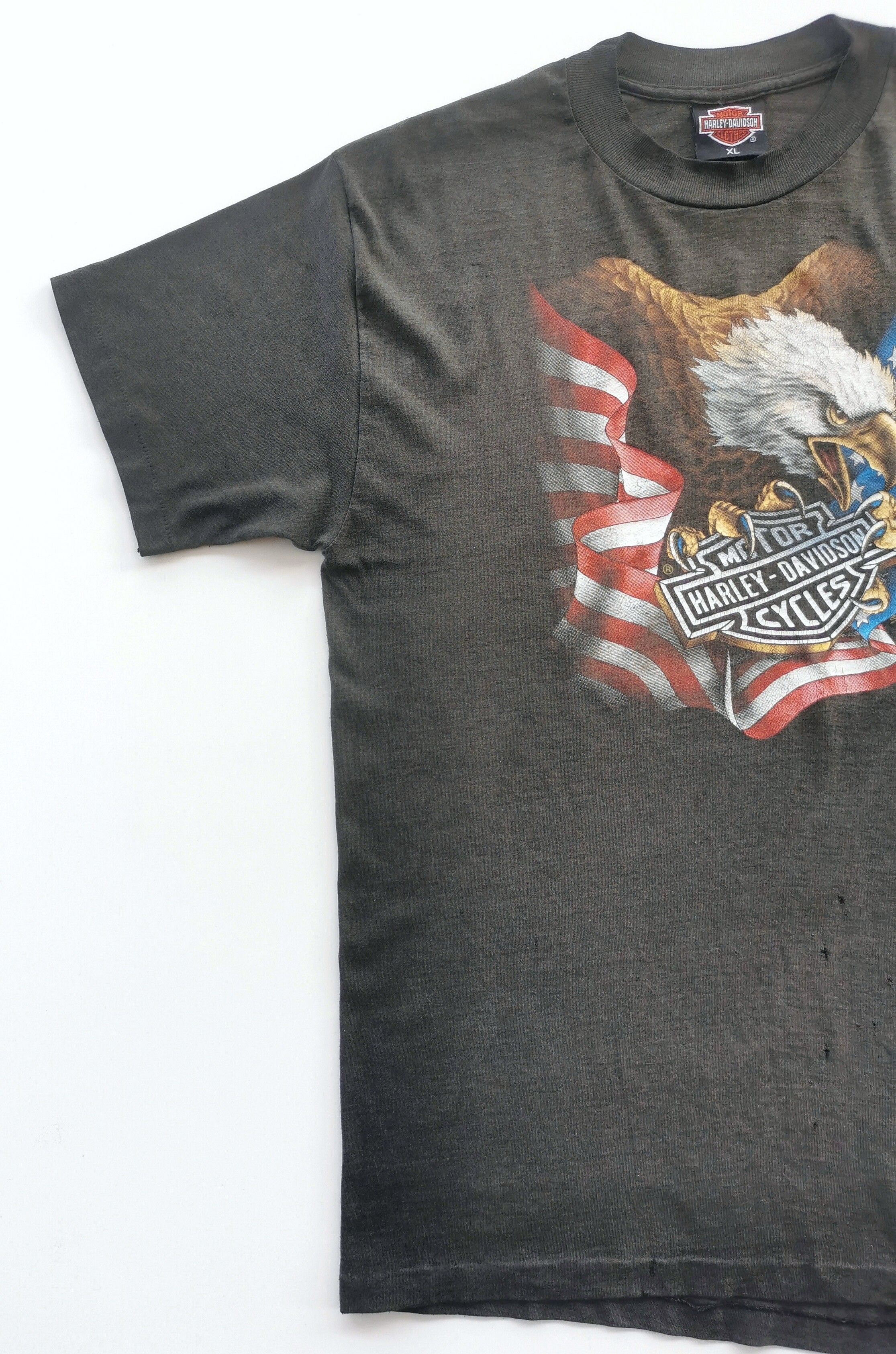 1987 Harley Davidson Eagle USA Flag 3D Emblem Vintage Tshirt - 5