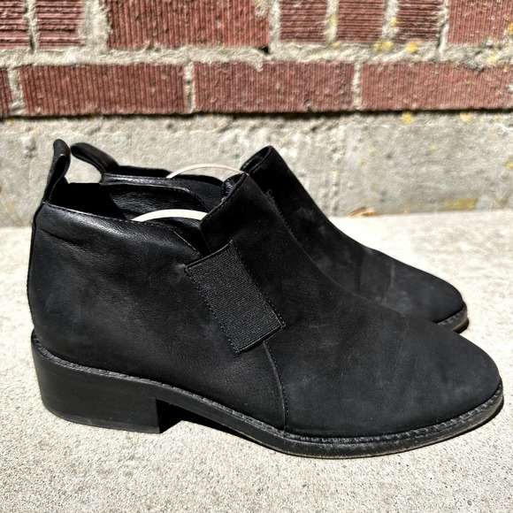 Eileen Fisher Mood Ankle Boots Pull On Heeled Pointed Toe Nubuck Leather Black 7 - 4