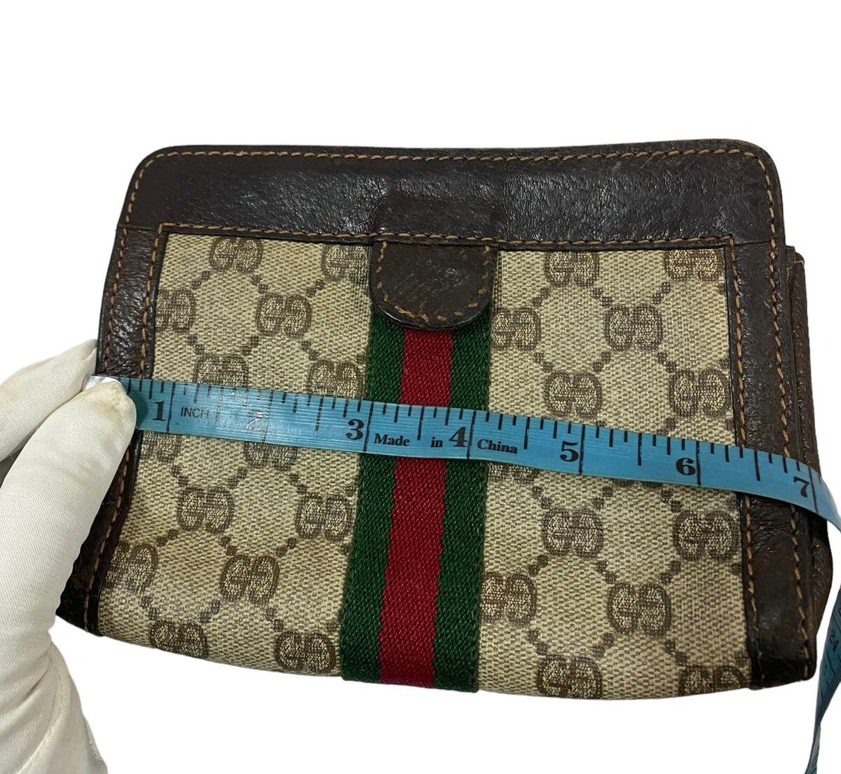 Vtg🔥Gucci Stripe Monogram Clutch Bag Made In Italy - 12