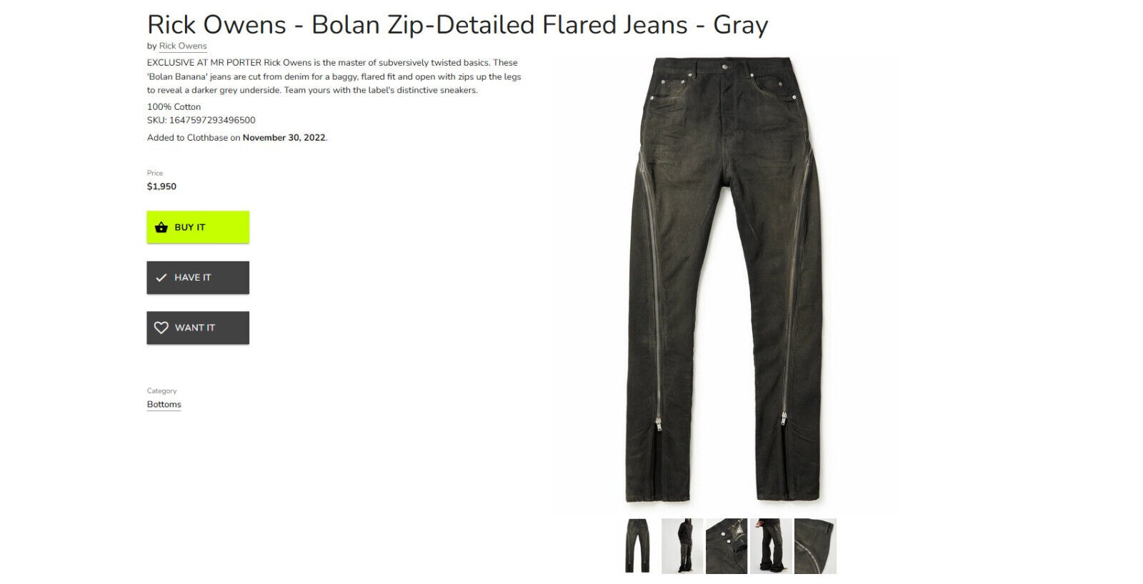 BNWT Rick Owens Bolan Banana Zip-Detailed Flaired Jeans, 1950$ - 3
