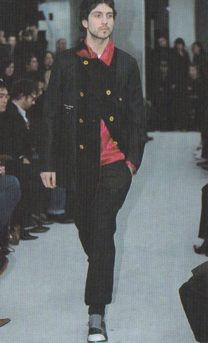 ARCHIVE ! AW2002 double breasted blazer with leather collar - 1