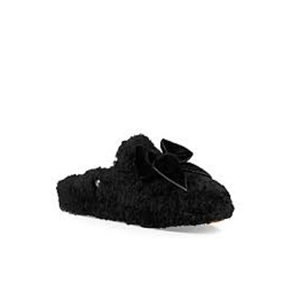 UGG Addison Velvet Bow Slippers Comfort Cozy Fur Shearling Slip On Black 10 - 1