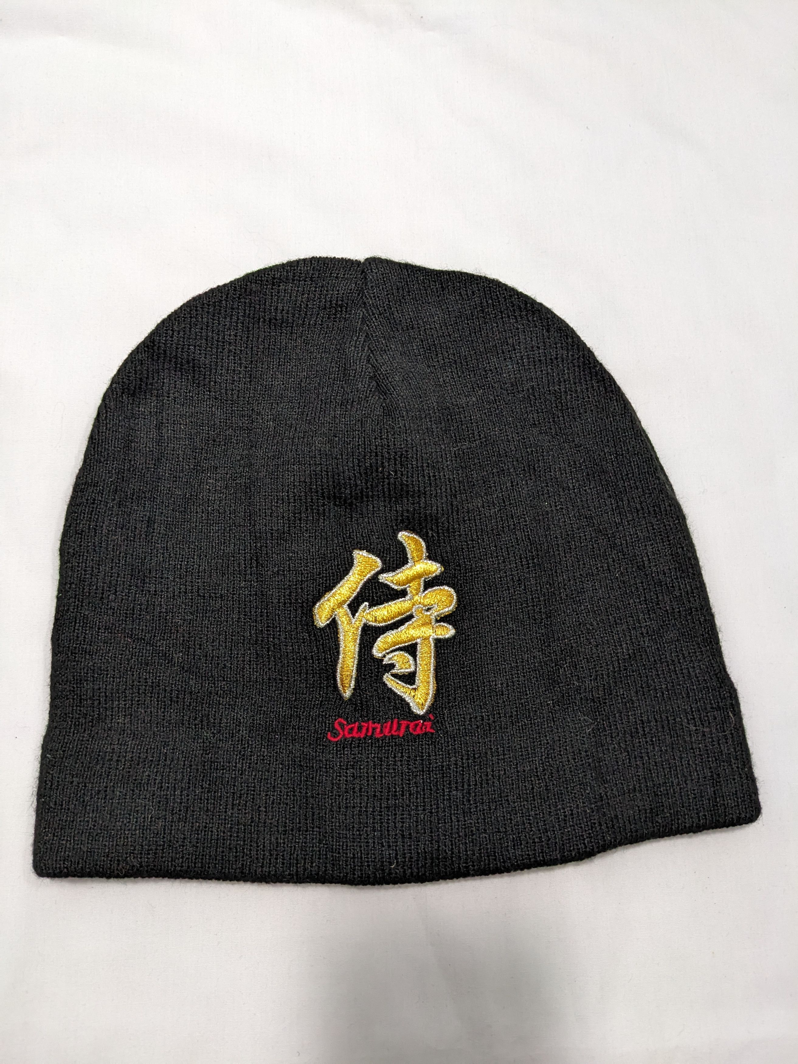 Japanese Brand - Samurai Japanese Kanji Gold Embroidery Black Beanie Hat - 1