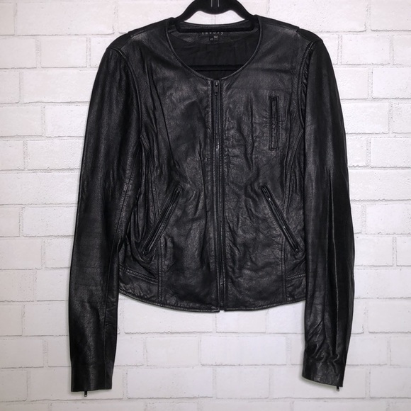 Theory Fida Black Genuine Leather Moto Jacket - 3