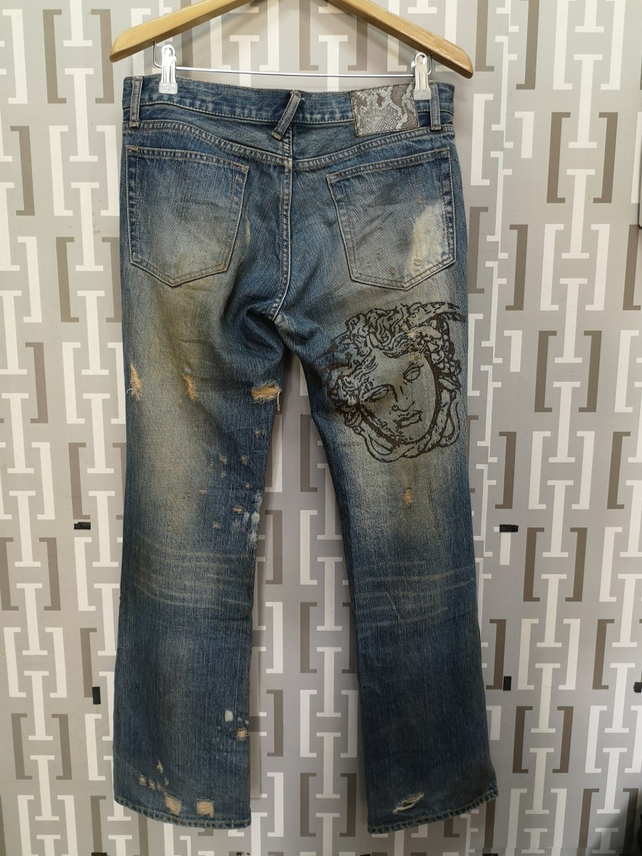 Distressed Denim - Distressed Versace Medusa Head Print Jeans - 2