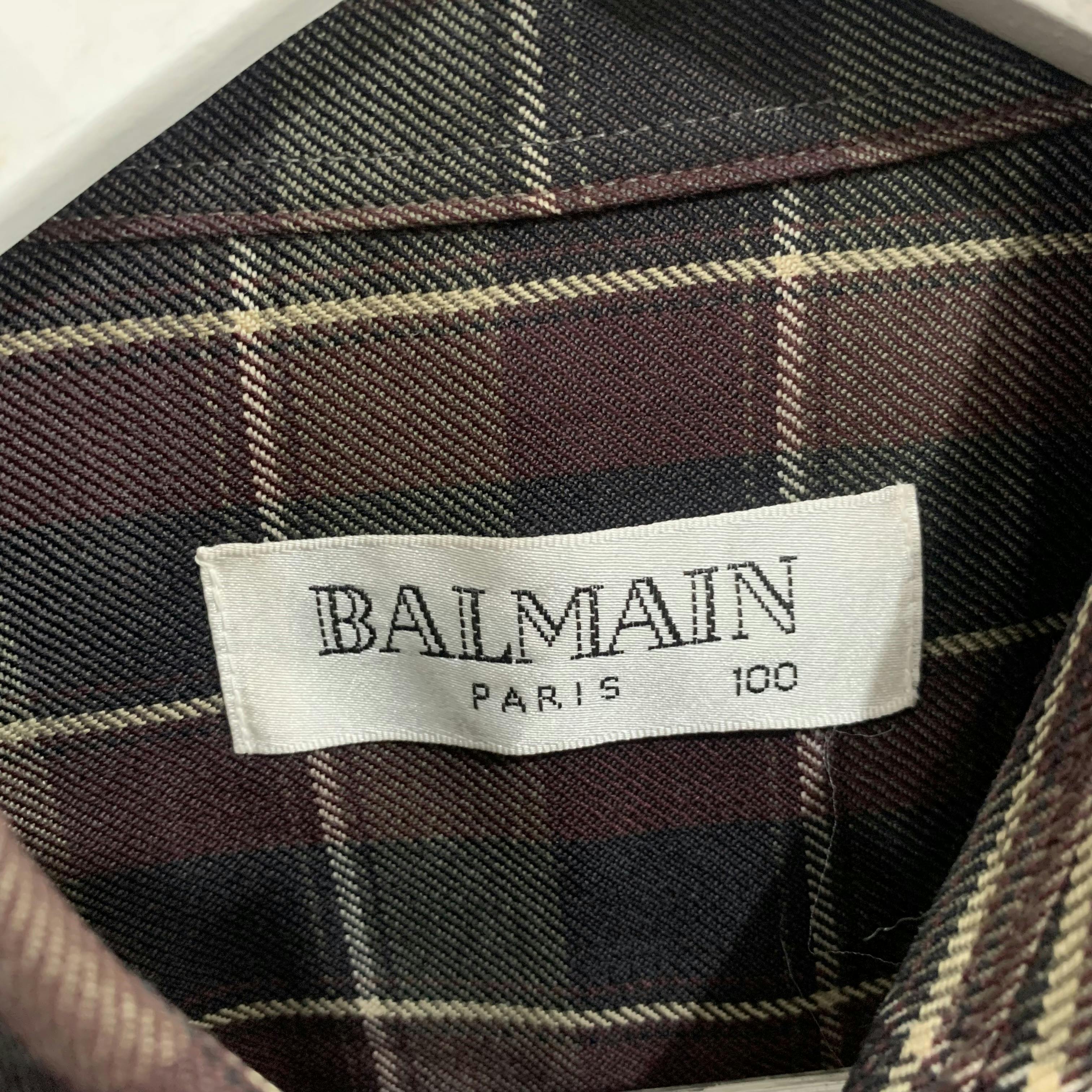 Balmain Embroidery Logo Plaid Longsleeve Shirt - 5