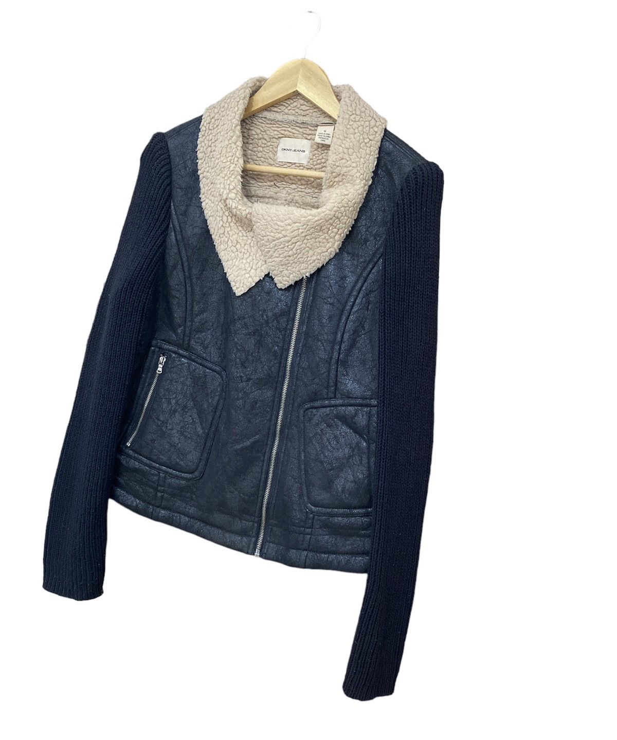 If Six Was Nine - DKNY Faux Shearling Jacket Sleeve Knit Women Cropped Design - 5