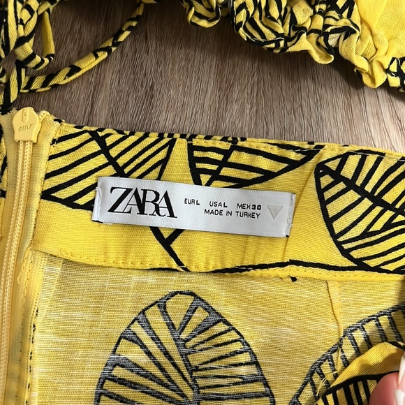 Zara Yellow Linen Blend Leaf Print Skirt & Crop Top Co-ord Set - 9