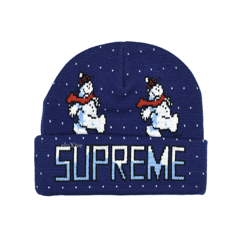 Supreme Snowman Logo Knit Beanie Navy FW21 DS - 1