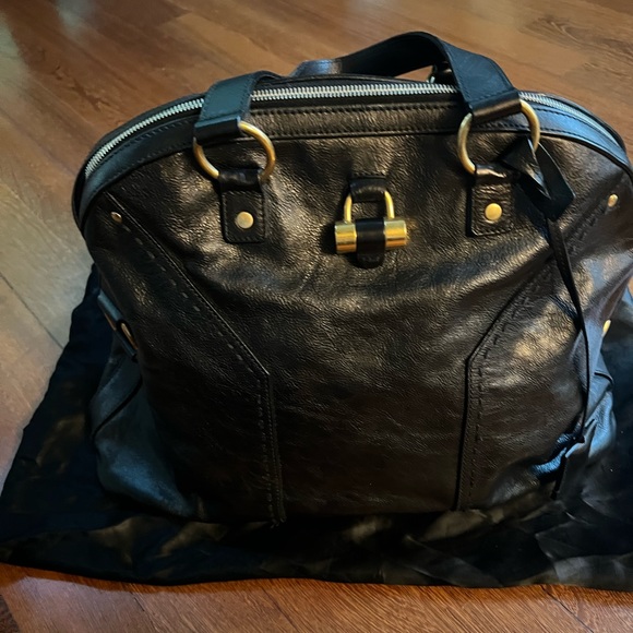 YSL 2007 Black Leather Rive Gauche Muse Tote Bag Dome - 9