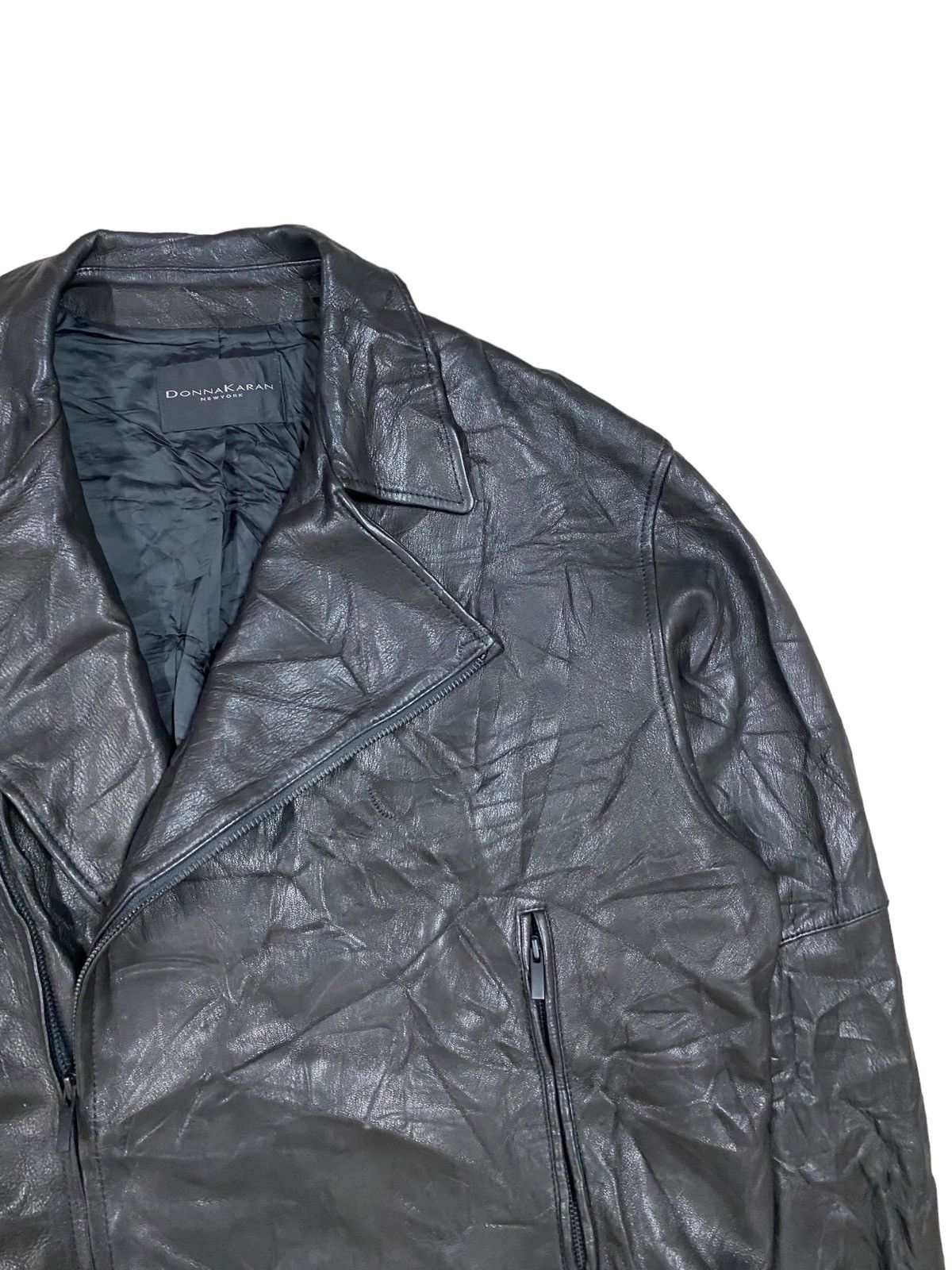 Vtg🌑Donna Karan New York Double Collar Leather Jacket - 5