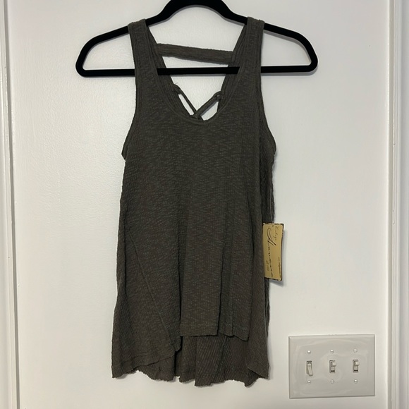 Vintage Havana Olive Lace Up Back Detail Tank Top - 3