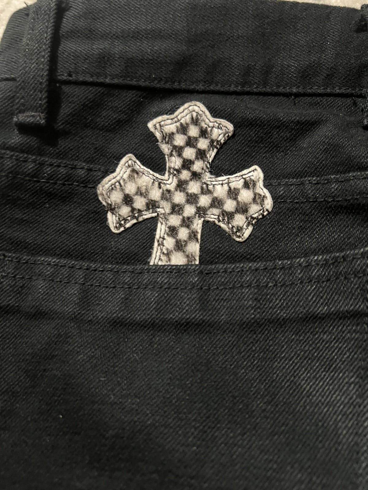 Chrome Hearts Pink checkered pony hair cross patch fleur knee