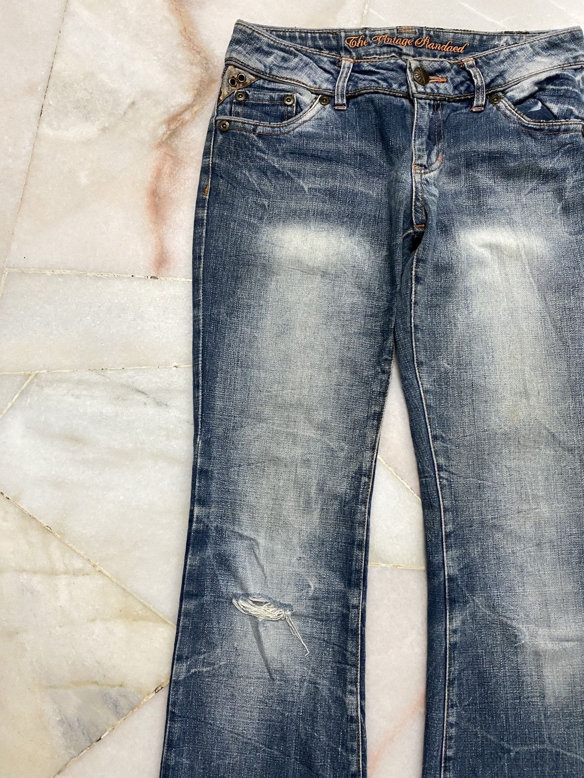 💥Flare💥Vintage Japanese Sick Washed Faded Jeans Distress - 4