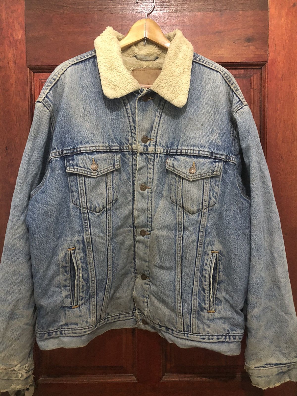 Vintage ❗️Levi’s Relaxed Trucker Distressed Jacket Sherpa - 2