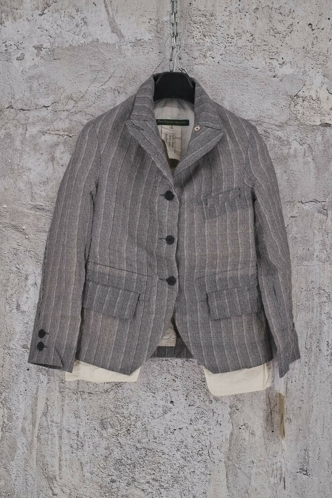 Paul Harnden Shoemakers - NWT STRIPE L LINEN POCKET BLAZER IN GREY S