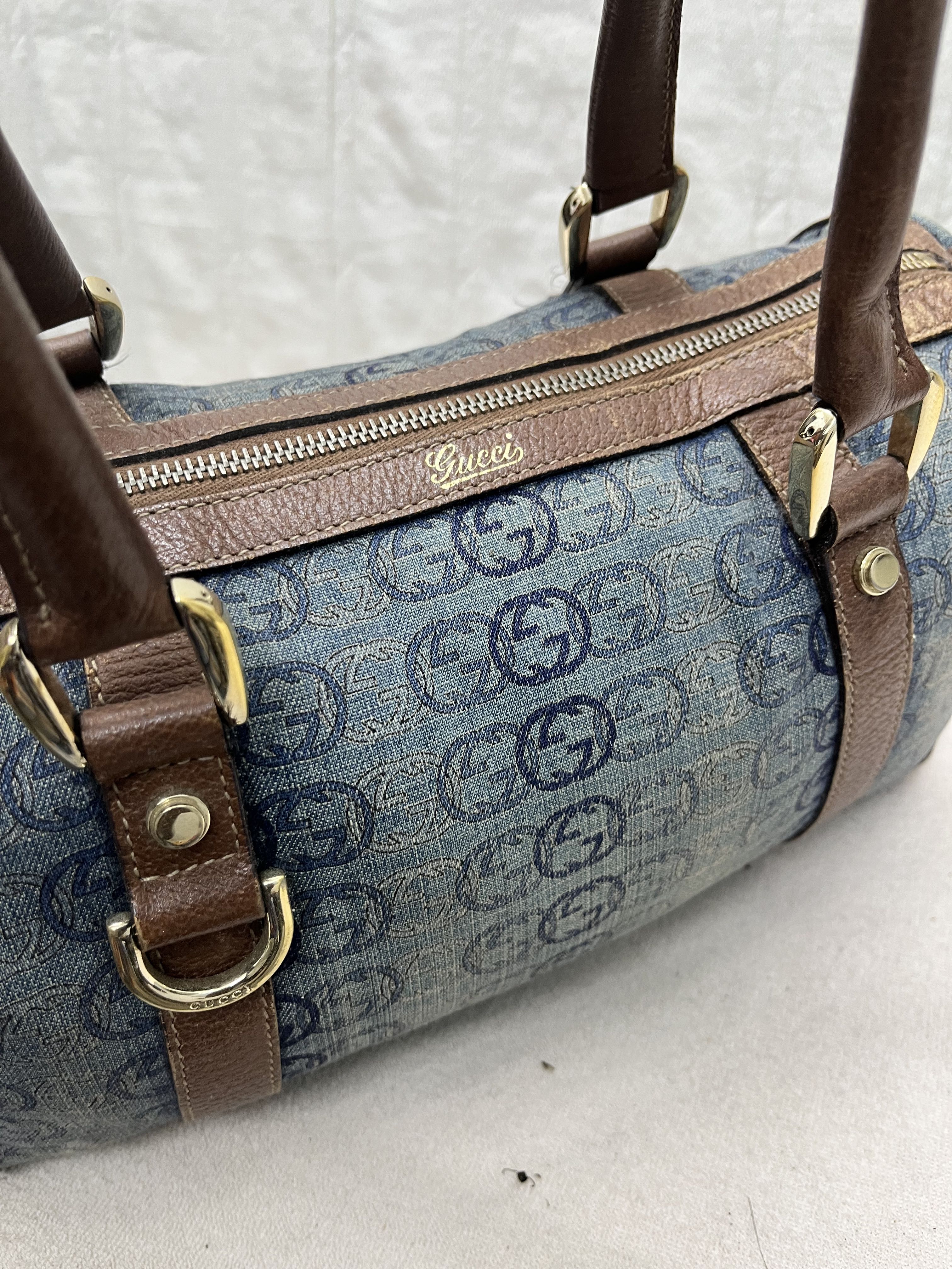 VTG GUCCI ABBEY DENIM LEATHER HANDBAG BOSTON - 8